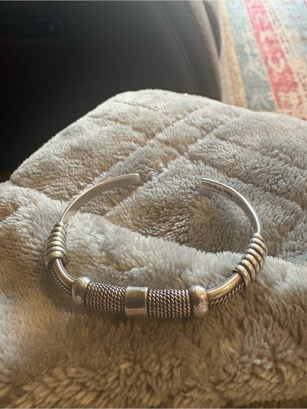 Sterling Silver Textured Cuff Bracelet - Silver